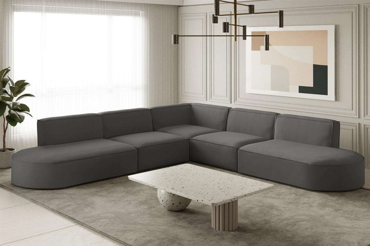 ECKSOFA Universal Palma Opera Velvet - Anthrazit, Holzwerkstoff/Textil (276/276cm) - Fun Möbel