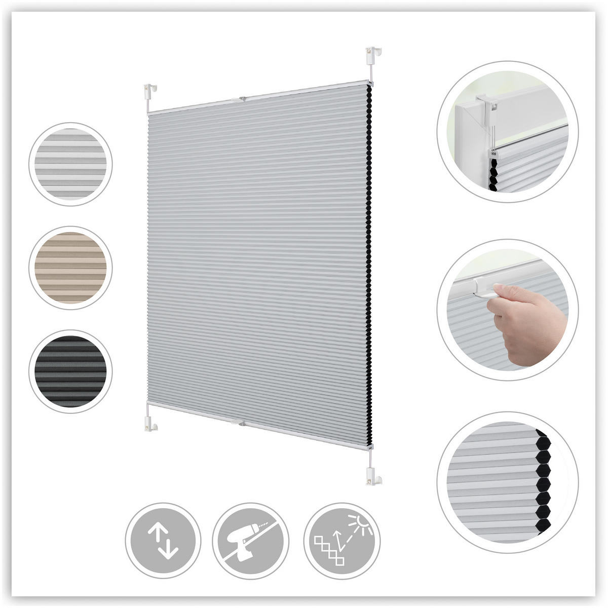 THERMO-PLISSEE KLEMMFIX OHNE BOHREN, VERDUNKELUNG, VERSPANNT - Weiß, Kunststoff (70/210cm) - Lichtblick Original