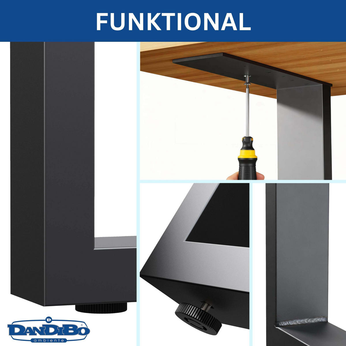 TISCHBEINE 2x Metall Schwarz Set 72 x 80 cm Tischgestell Tischfüße Couchtisch Möbelfüße - Schwarz, Metall (8/72/80cm) - DanDiBo