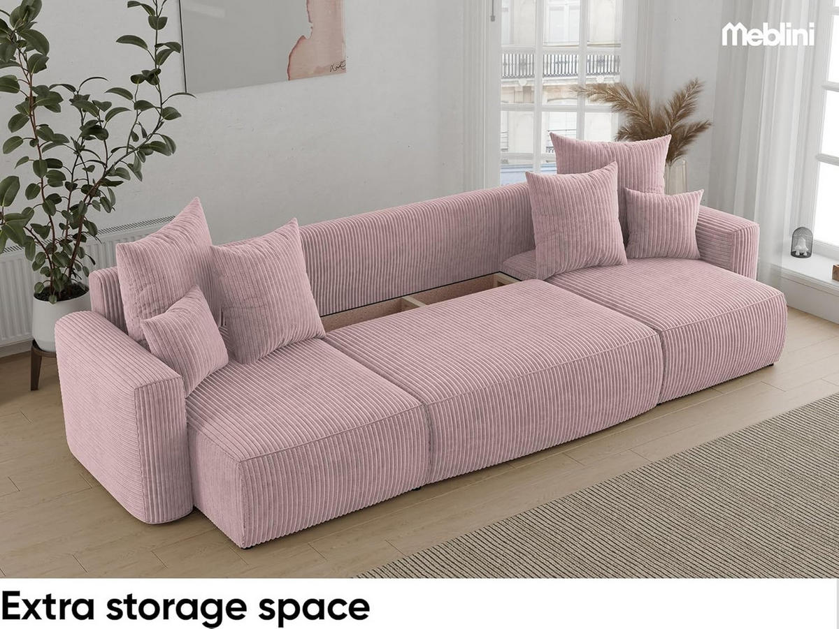 ECKSOFA DAVE U - Pink/Schwarz, Holzwerkstoff (312/142cm) - Meblini
