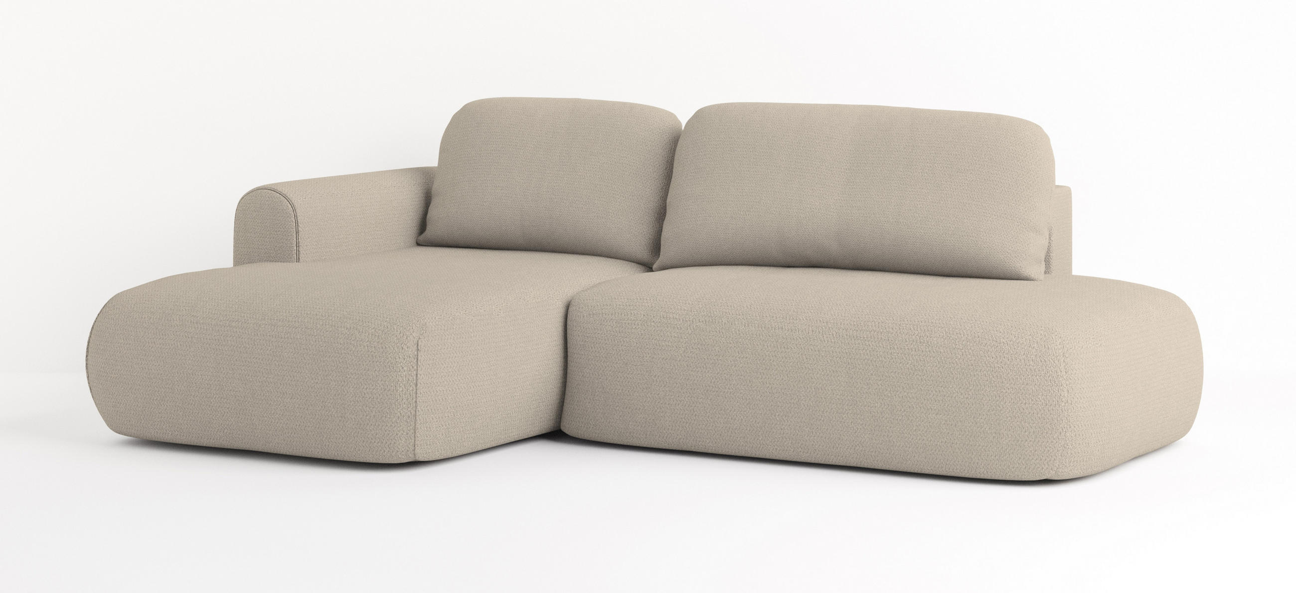 ECKSOFA NUVIRA L-S Beige Geflochtener Stoff mit Schlaffunktion - Beige, Holz (274/165cm) - MASSENO