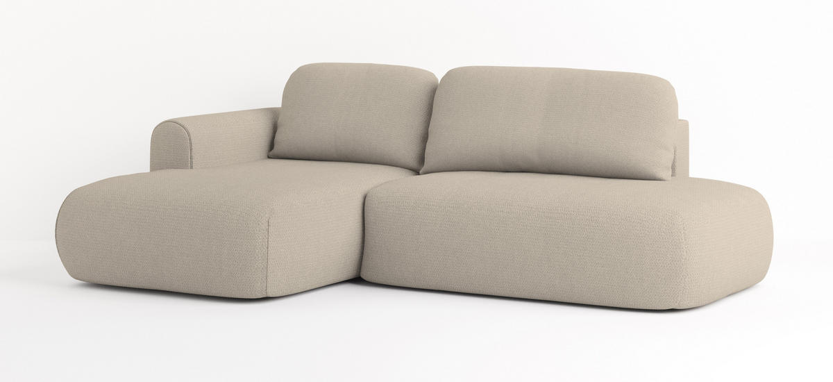 ECKSOFA NUVIRA L-S Beige Geflochtener Stoff mit Schlaffunktion - Beige, Holz (274/165cm) - MASSENO