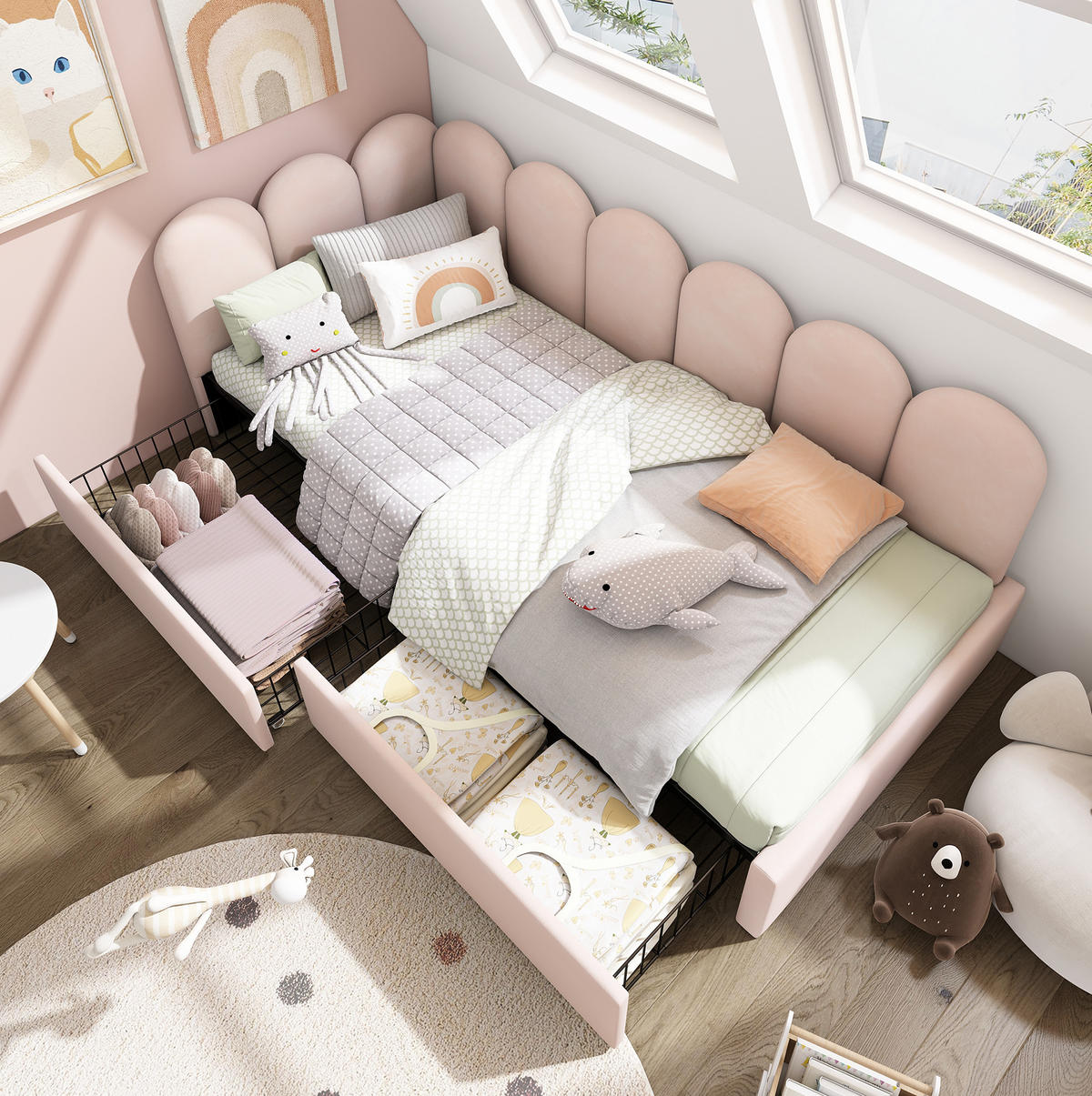 POLSTERBETT aus Samt 90x190 cm in Rosa mit 2 Schubladen - Rosa, Textil (90/190cm) - Modfu