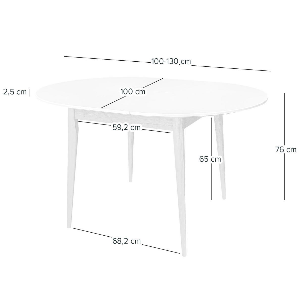 ESSTISCH rund - ausziehbar, Eiche teilmassiv - Weiß, Holzwerkstoff (100/100/76cm) - home24