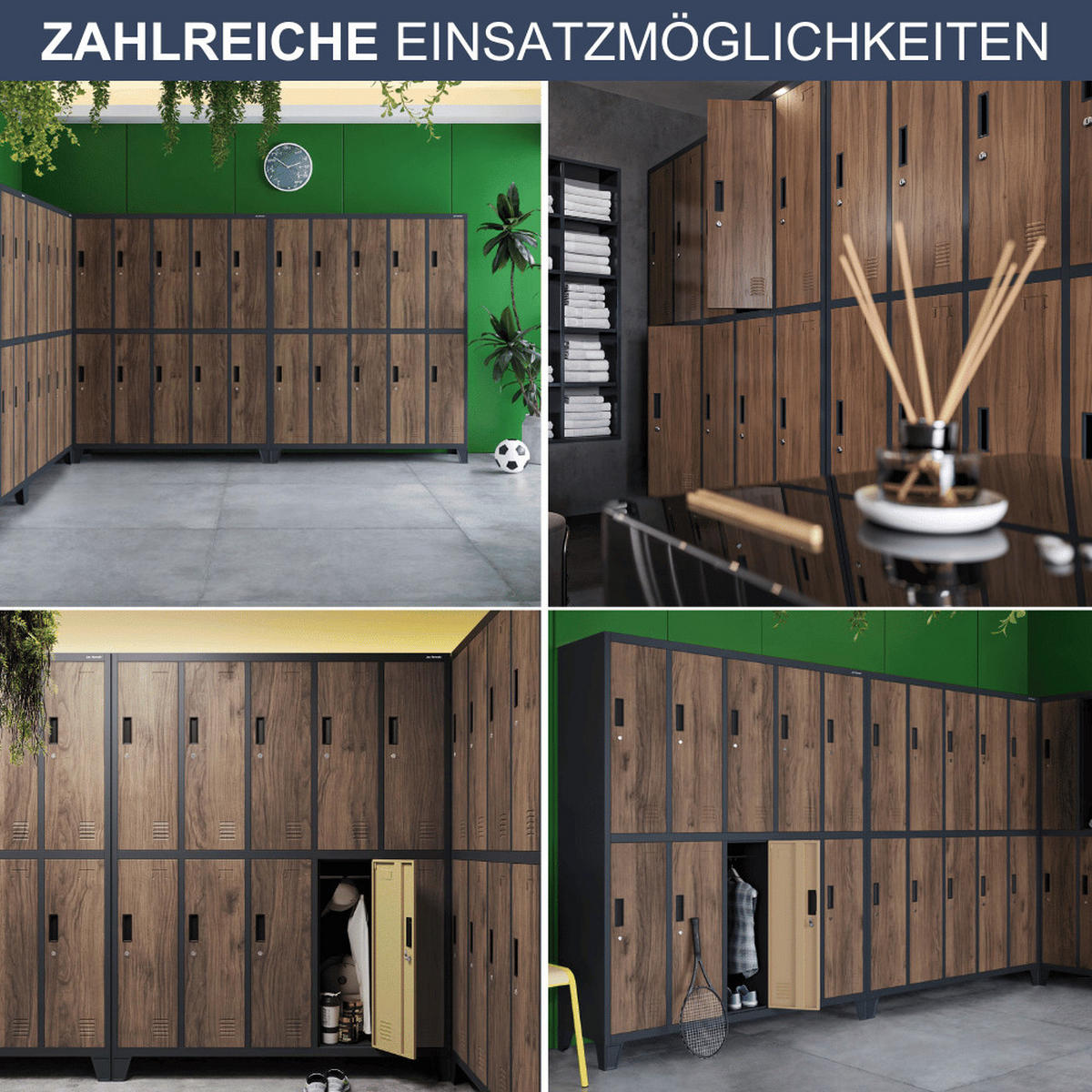 UMKLEIDESCHRANK Spind BERLIN 10 Abteile 172x136x45cm Anthrazit-Nussbaum - Anthrazit, Metall (136/172/45cm) - DELUKE