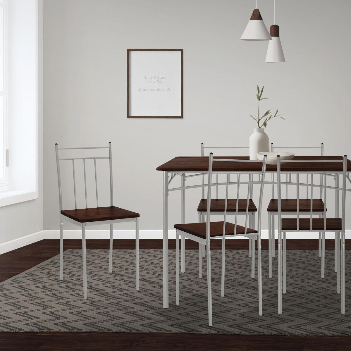 ESSTISCH Set Eiche dunkel - Dunkelbraun, Metall (70/82.5/110cm) - ML-DESIGN