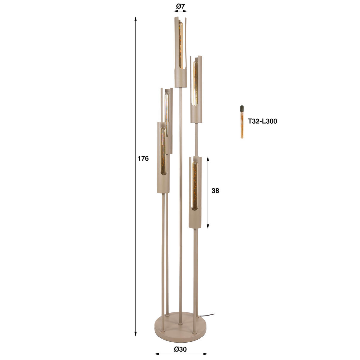 STEHLEUCHTE Tube Beige 30/30/175 cm - Beige, Metall (30/30/175cm) - Hoyz Collection
