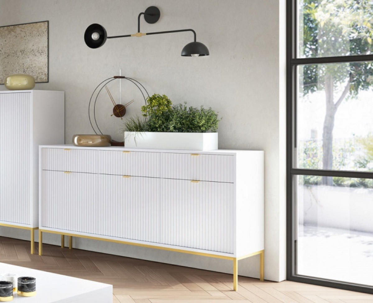 SIDEBOARD Weiß NEW KSZ154 Geriffelt St. Gold - Weiß, Holzwerkstoff (154/83/39cm) - Sepro Meble