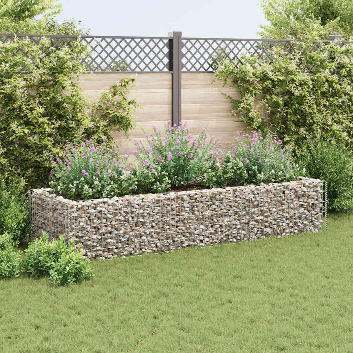 GABIONEN Hochbeet ROON aus Stahl | 270×90×50cm | Steinkorb Gabionengitter - Silberfarben, Metall (270/50/90cm) - DELUKE