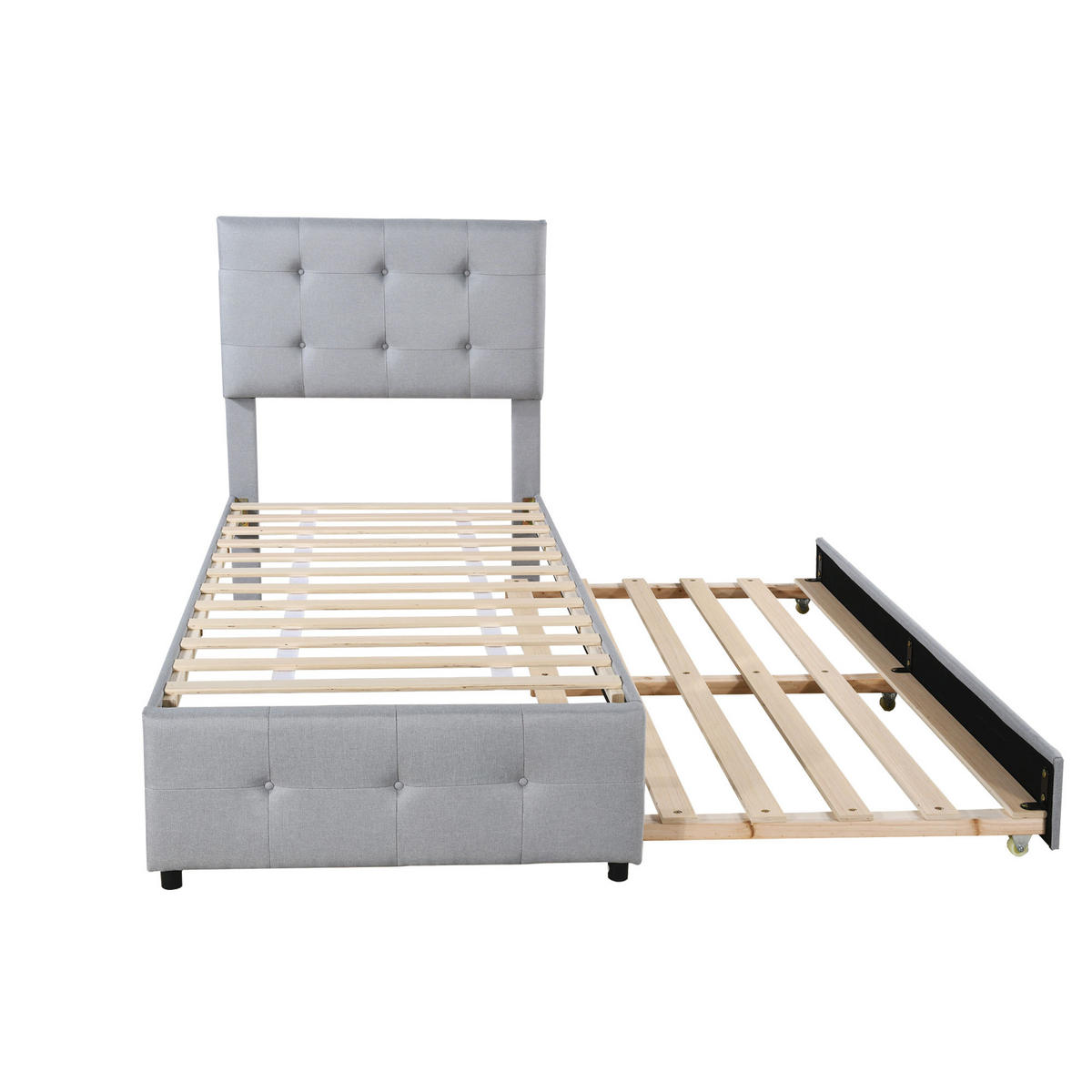 POLSTERBETT 90/200 cm grau mit ausziehbarem Bett und verstellbarem Kopfteil - Grau, Textil (90/200cm) - OKWISH