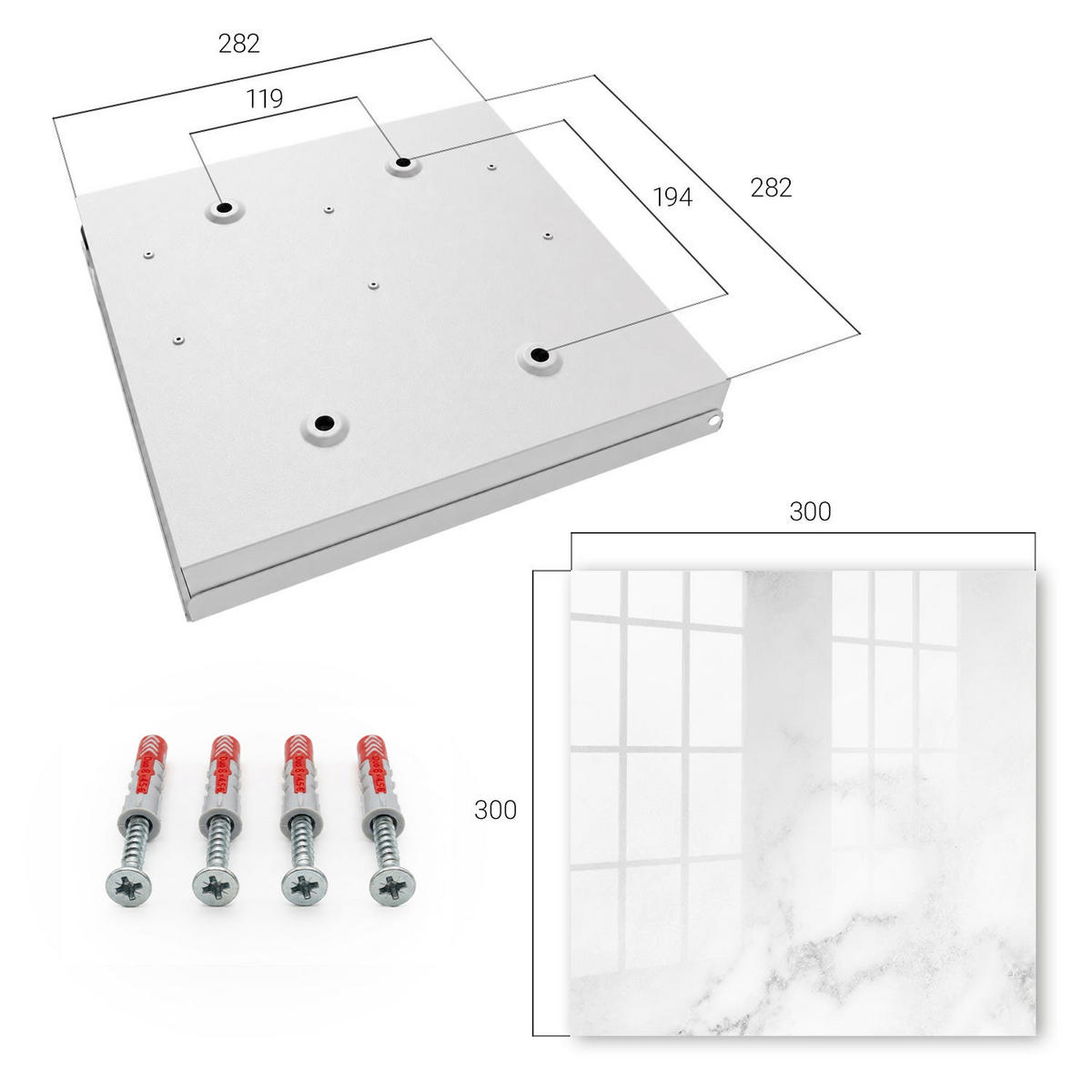 SCHLÜSSELBOX Weiß 30x30 cm – Türöffnung nach rechts - Marmor-Eleganz - Weiß, Metall (30/30/5cm) - TULUP
