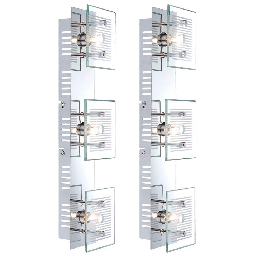 LED WANDLEUCHTE GILMA Chrom Silber Glas 3-flammig 2er Set - Silberfarben, Glas (10/7.5/40cm) - Globo Lighting