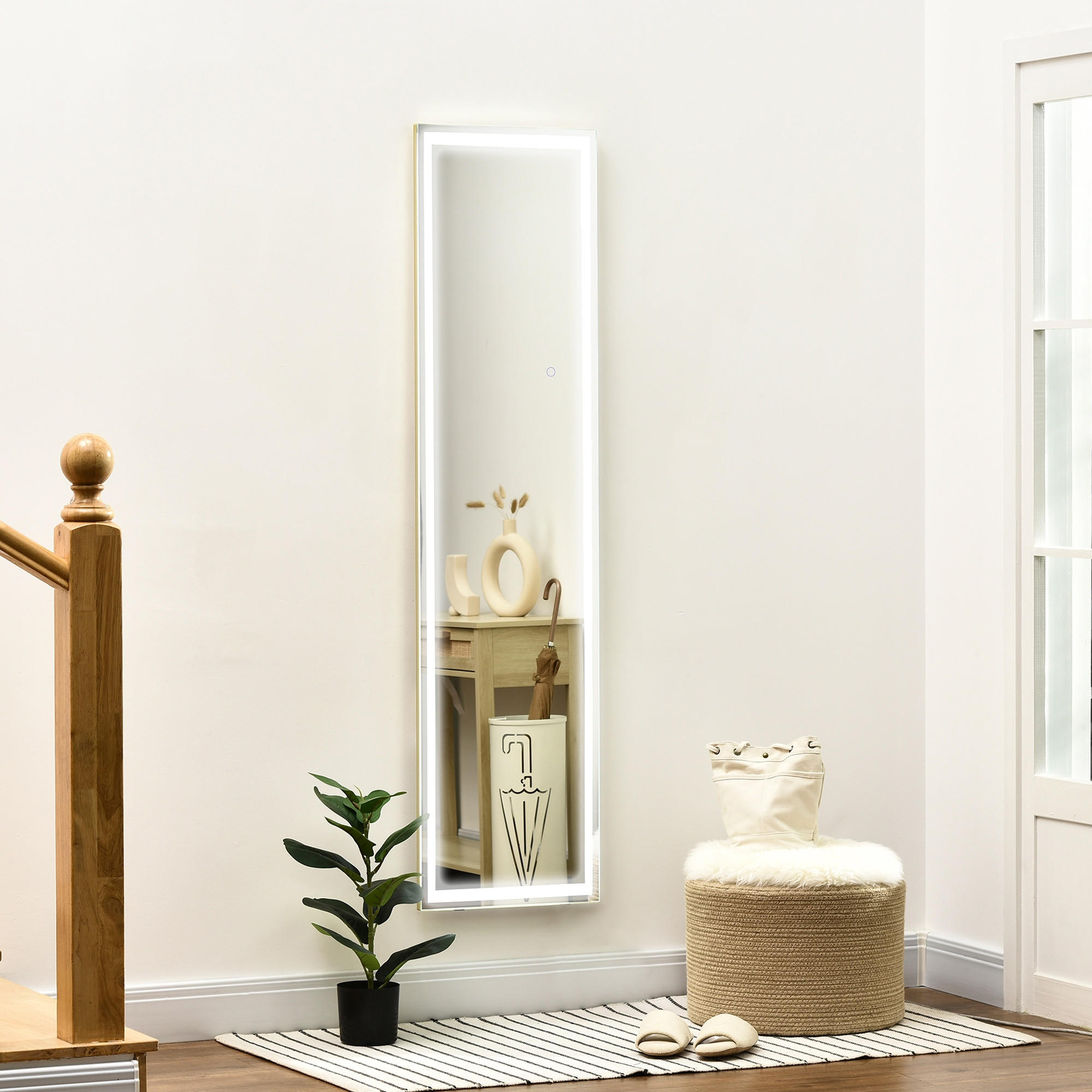 STANDSPIEGEL, mit LED-Beleuchtung, aus Aluminium, Silber+Gold - Silberfarben, Glas (37/156.5/40cm) - HOMCOM