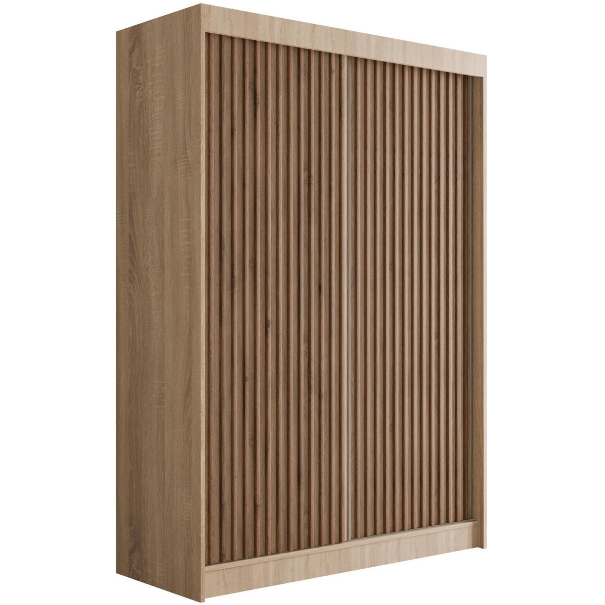 KLEIDERSCHRANK mit Lamel-Schiebetüren VILANv2 - 150 cm Sonoma Eiche+Sonoma Eiche+Lamelle Eiche Wotan - Eiche Wotan/Sonoma Eiche, Holzwerkstoff (150/215/61cm) - ALTDECOR