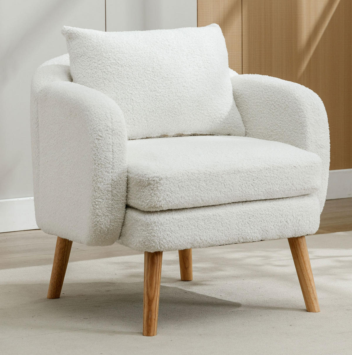 SESSEL 71/72/71 cm Weiß aus Teddy mit Rückenkissen - Weiß, Textil (72/71/71cm) - OKMYHOME