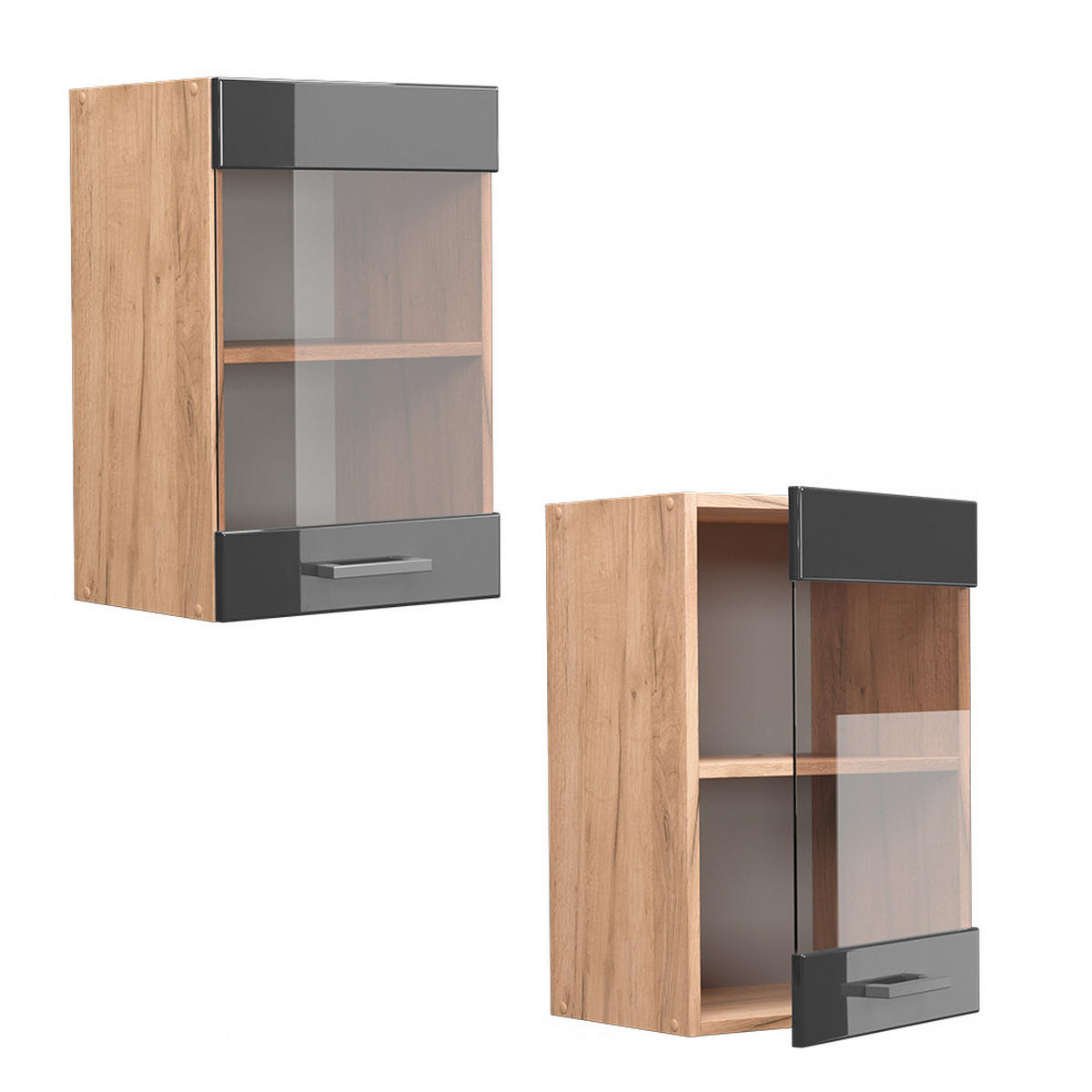 KÜCHENGLASSCHRANK R-Line Anthrazit Hochglanz 40 cm - Honigeiche/Schwarz Hochglanz, Holzwerkstoff (40/60/31cm) - Vicco