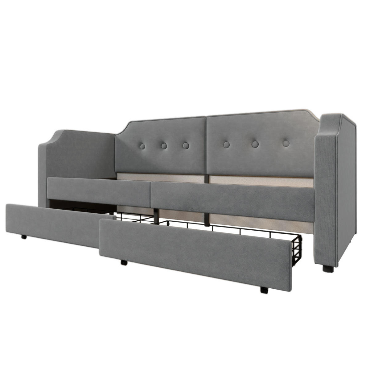 POLSTERBETT aus Samt 90x200 cm in Grau mit Leselampe & USB-C - Grau, Textil (90/200cm) - Modfu