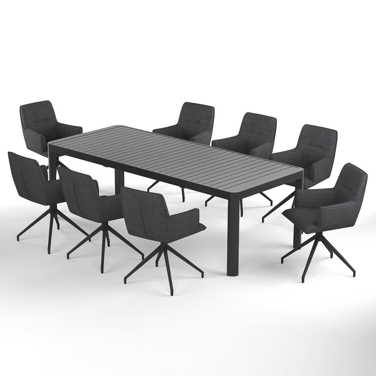 GARTENESSGRUPPE - 9-teilig - Stahl / Polyester - Dunkelbraun, Textil/Metall - home24