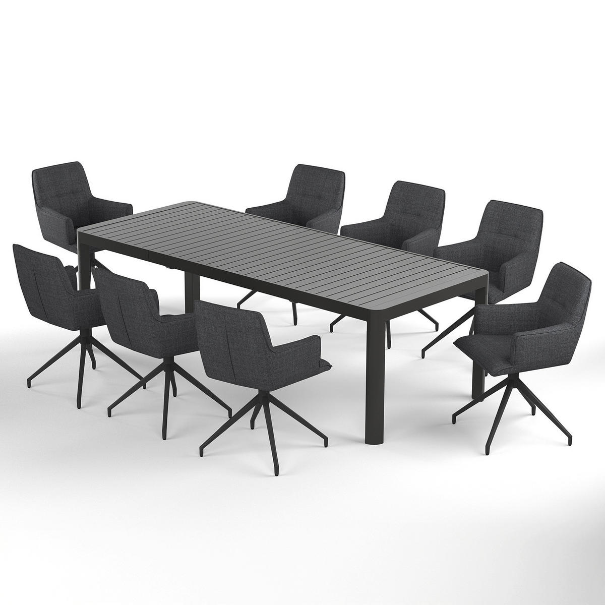 GARTENESSGRUPPE - 9-teilig - Stahl / Polyester - Dunkelbraun, Textil/Metall - home24