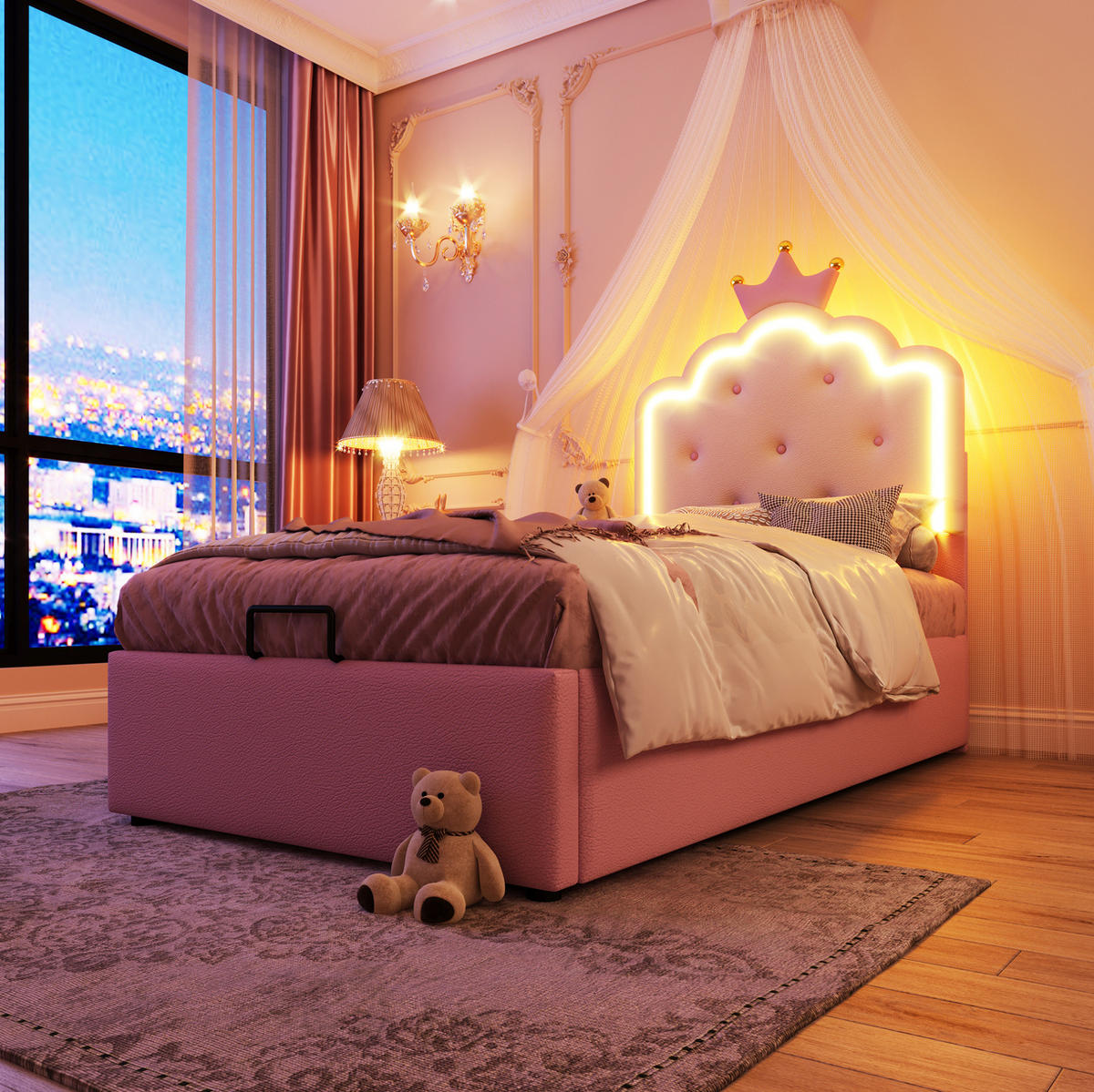 BETT mit Stauraum und Lattenrost 90x200 cm PU Pink - Pink, Metall (90/200cm) - Meubliv
