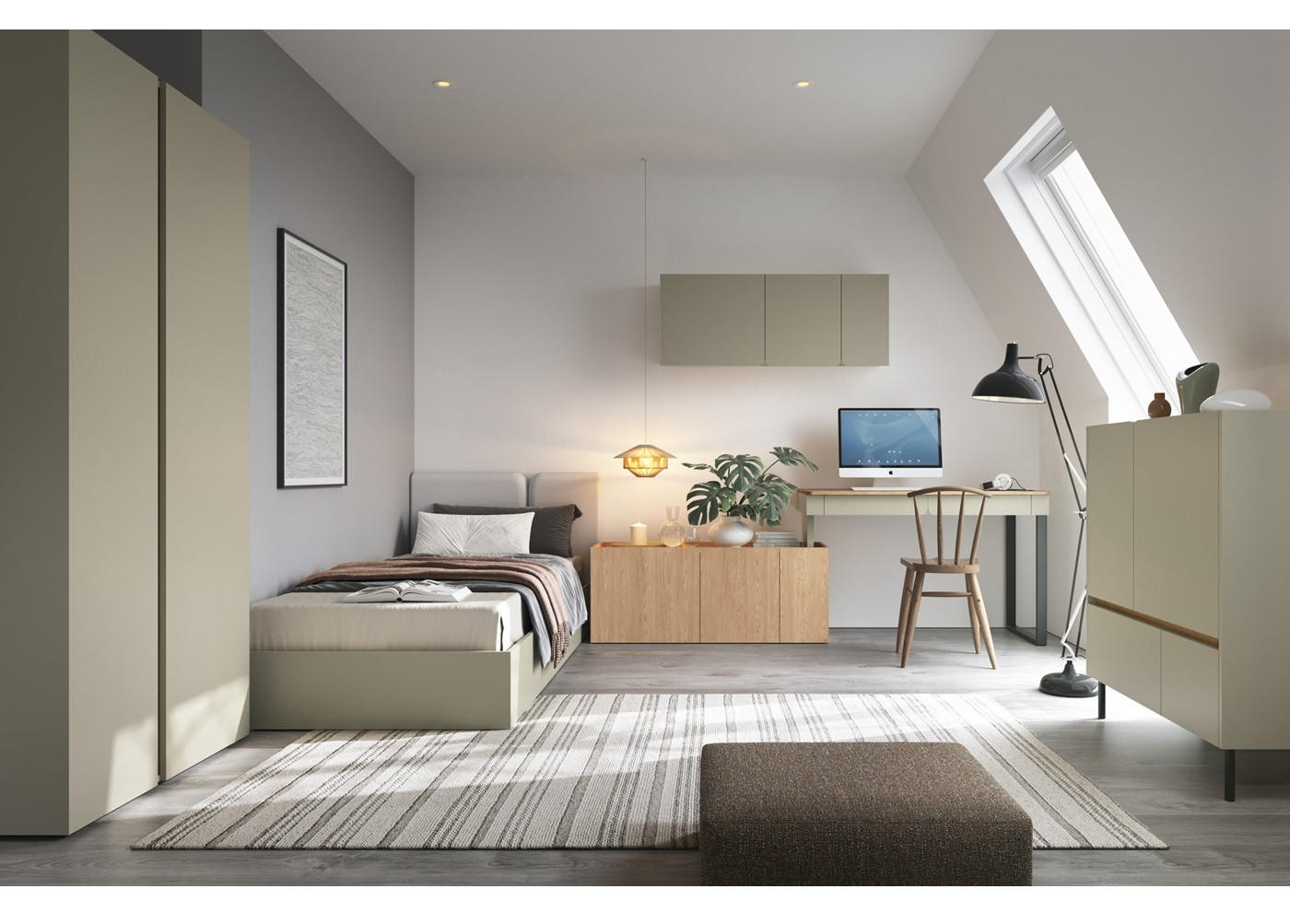 JUGENDZIMMER Laris Set A mit Bett 90 x 200 - Eukalyptus / Eiche Baltic Dune - Eukalyptusholzfarben/Eichefarben, Holzwerkstoff/Metall (90/50/195cm) - QMM TraumMöbel
