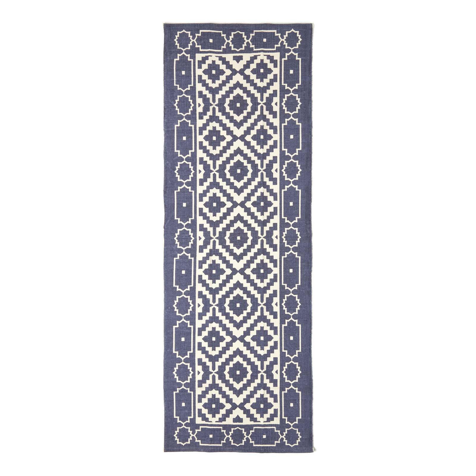 BAUMWOLLTEPPICH-LÄUFER Halmstad geometrisch 66/200 cm - Blau, Textil (66/200cm) - Homescapes