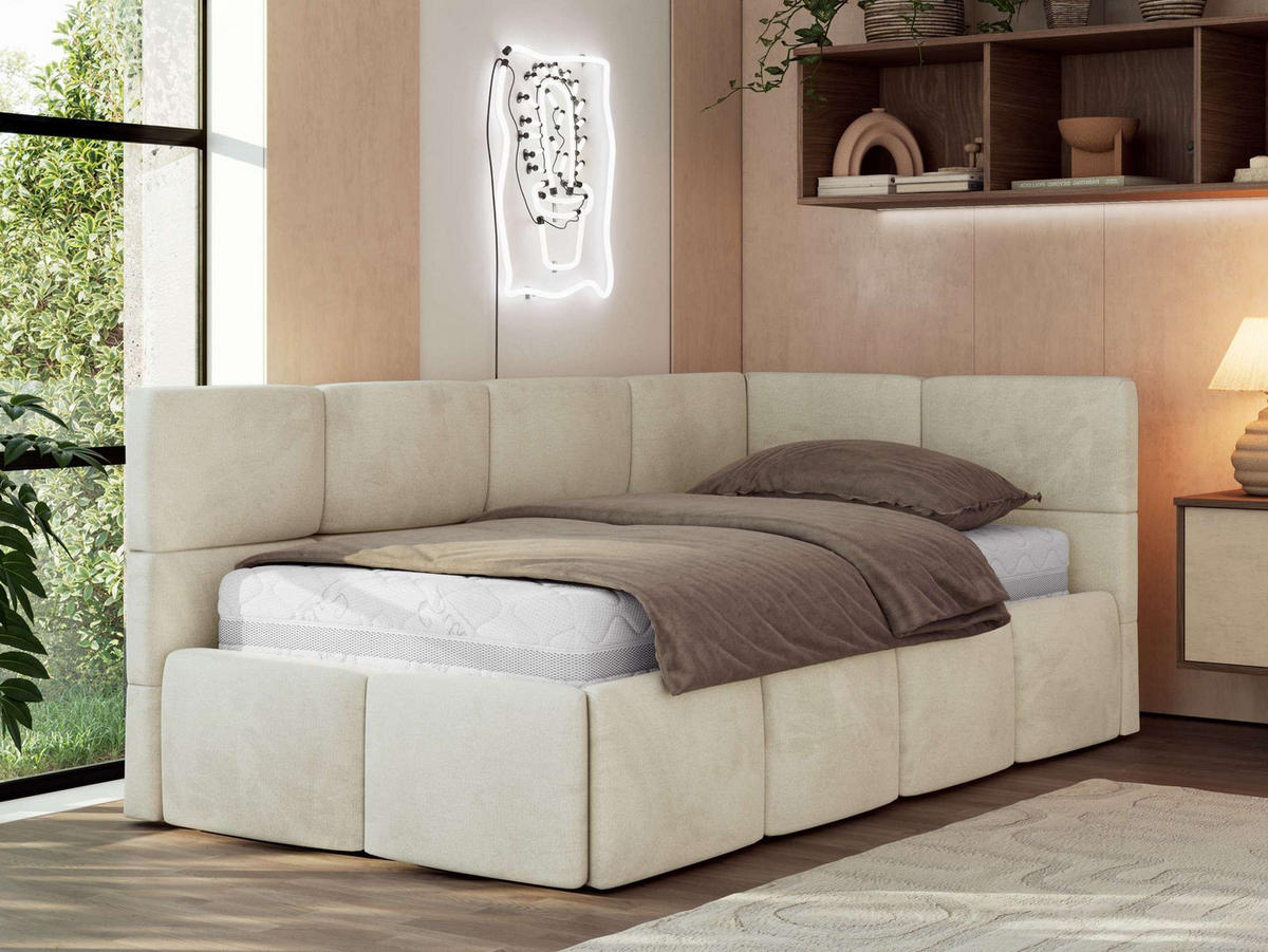 JUGENDBETT ARVO 90/200 - Beige Velvet - Multipocket-Matratze - Rechts Seite - Beige, Textil (90/200cm) - MKS