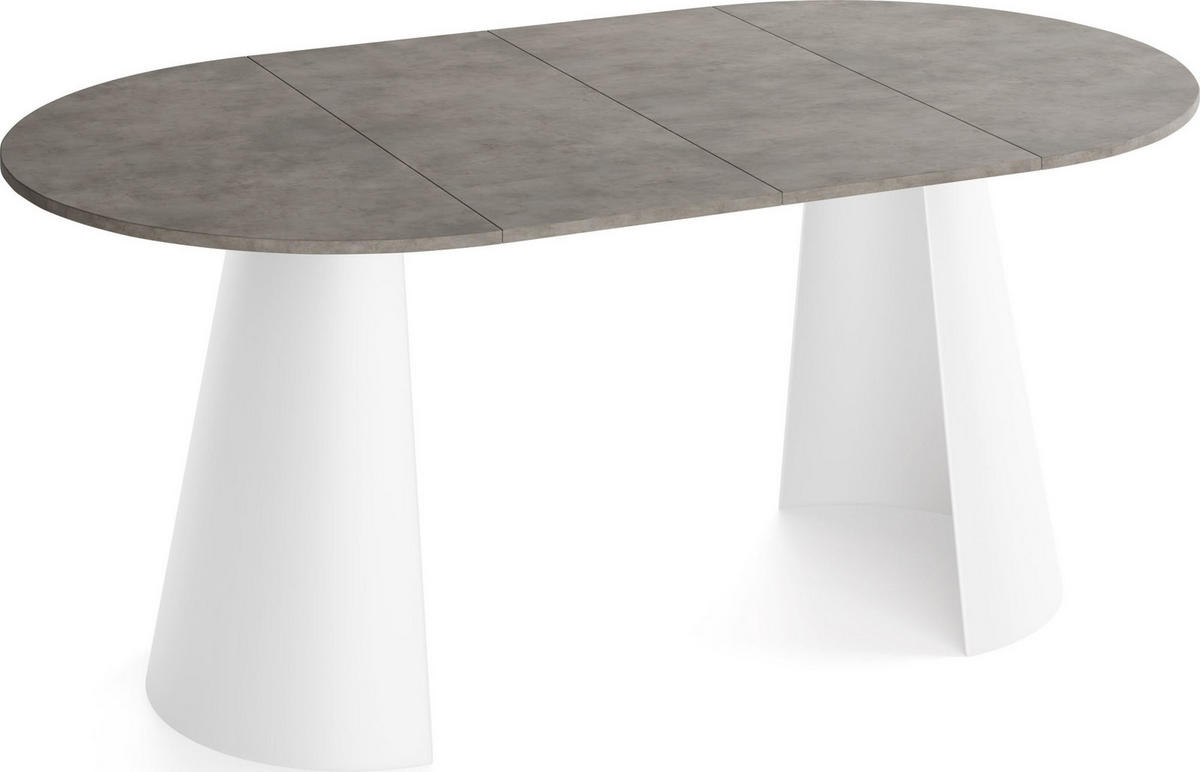 ESSTISCH Lamio runder ausziehbarer, Beton-Optik Dunkelgrau 120-200/120/76 cm - Dunkelgrau/Weiß, Holzwerkstoff/Metall (120/196/76cm) - WFL GROUP