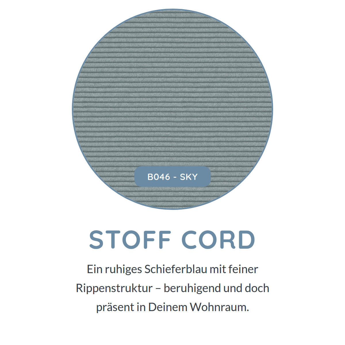 3-SITZER Umea Cord Blau 204/106/78 cm - Blaugrau, Kunststoff/Textil (204/78/106cm) - foamnova