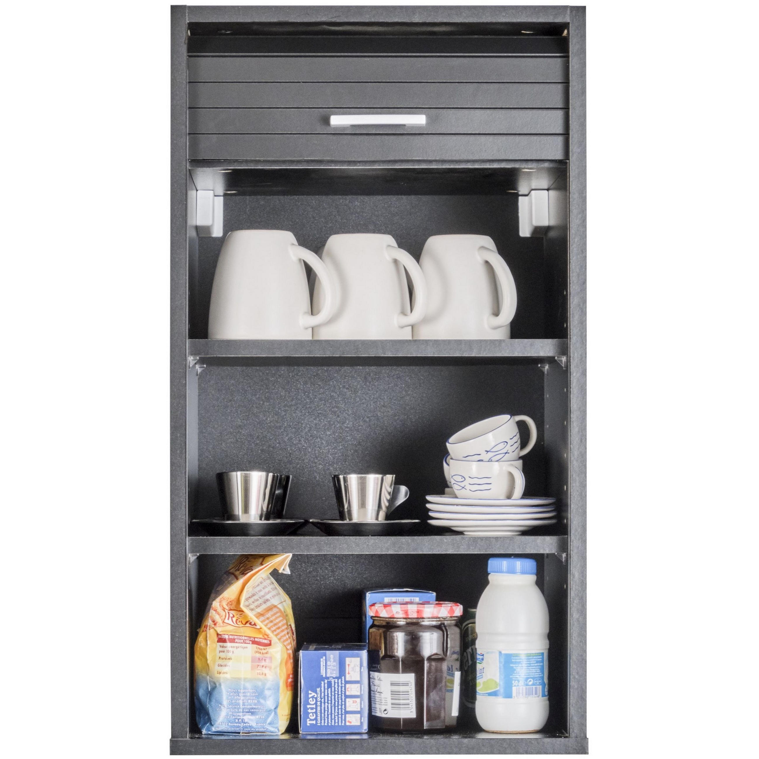 KÜCHENOBERSCHRANK mit Rolladentür 35/40/72cm - Schwarz, Holzwerkstoff (40/72/35cm) - Simmob