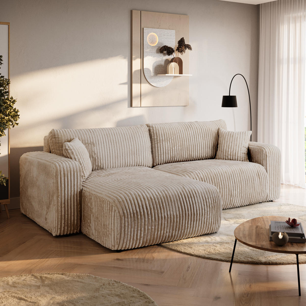 ECKSOFA mit Schlaffunktion TILIO Beige - Beige, Textil (244/148cm) - Bromarkt