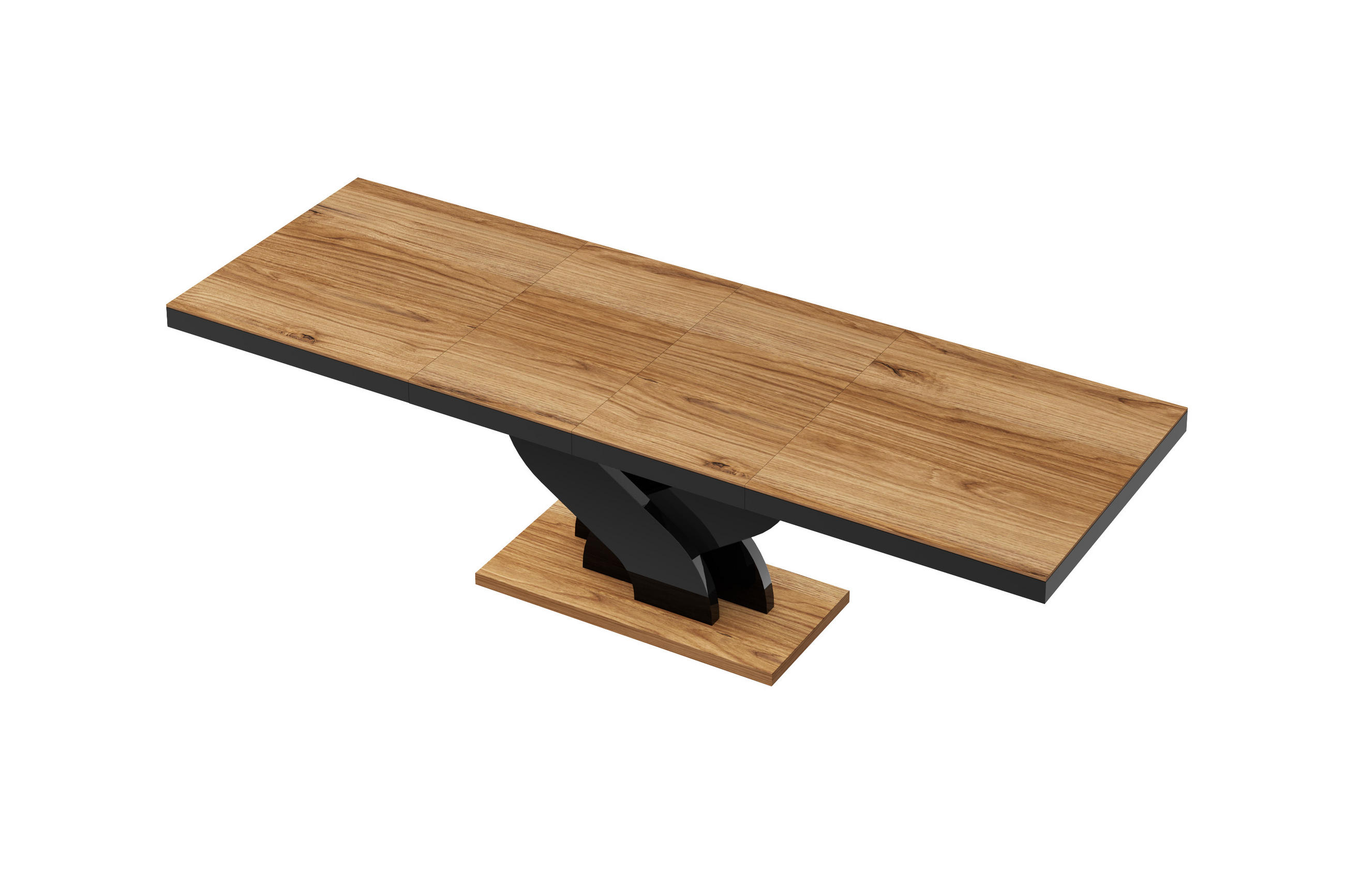 ESSTISCH rechteckig Alteiche - Schwarz Hochglanz ausziehbar 160-256 cm - Schwarz Hochglanz/Alteiche, Holzwerkstoff (89/160/74cm) - designimpex