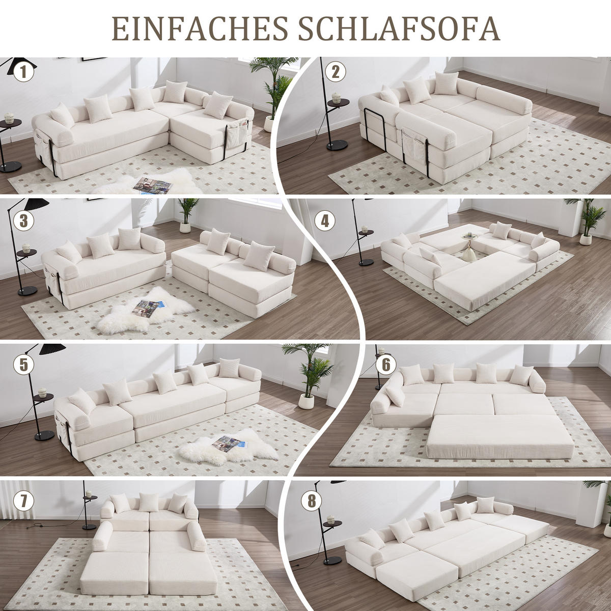 SCHLAFSOFA 270/180/64 cm Beige mit Integrierte Seitentaschen - Beige, Textil (270/64/180cm) - Oxeza