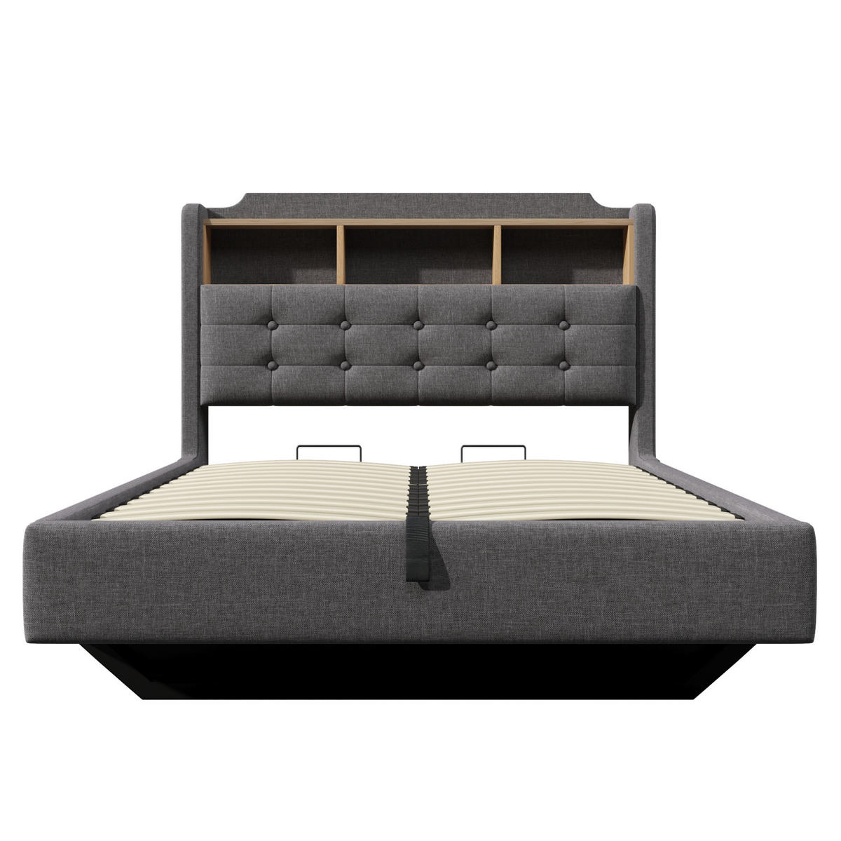 POLSTERBETT mit Stauraum und LED 140x200 cm Leinen Grau - Grau, Metall (140/200cm) - Meubliv