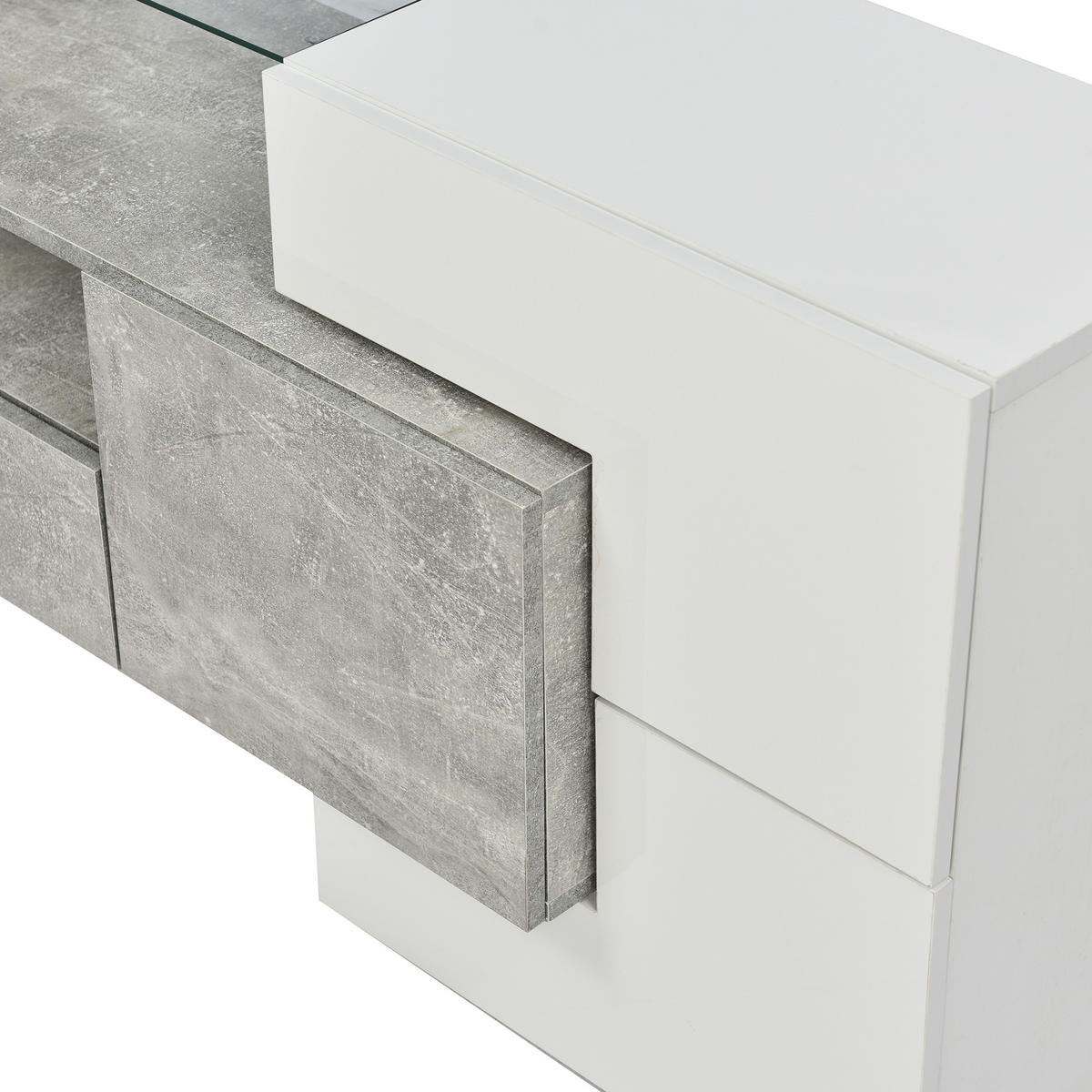 TV-MÖBEL Weiß und Grau 200/30/60,7 cm - Grau, Holzwerkstoff (30/60.7/200cm) - Urban Meuble