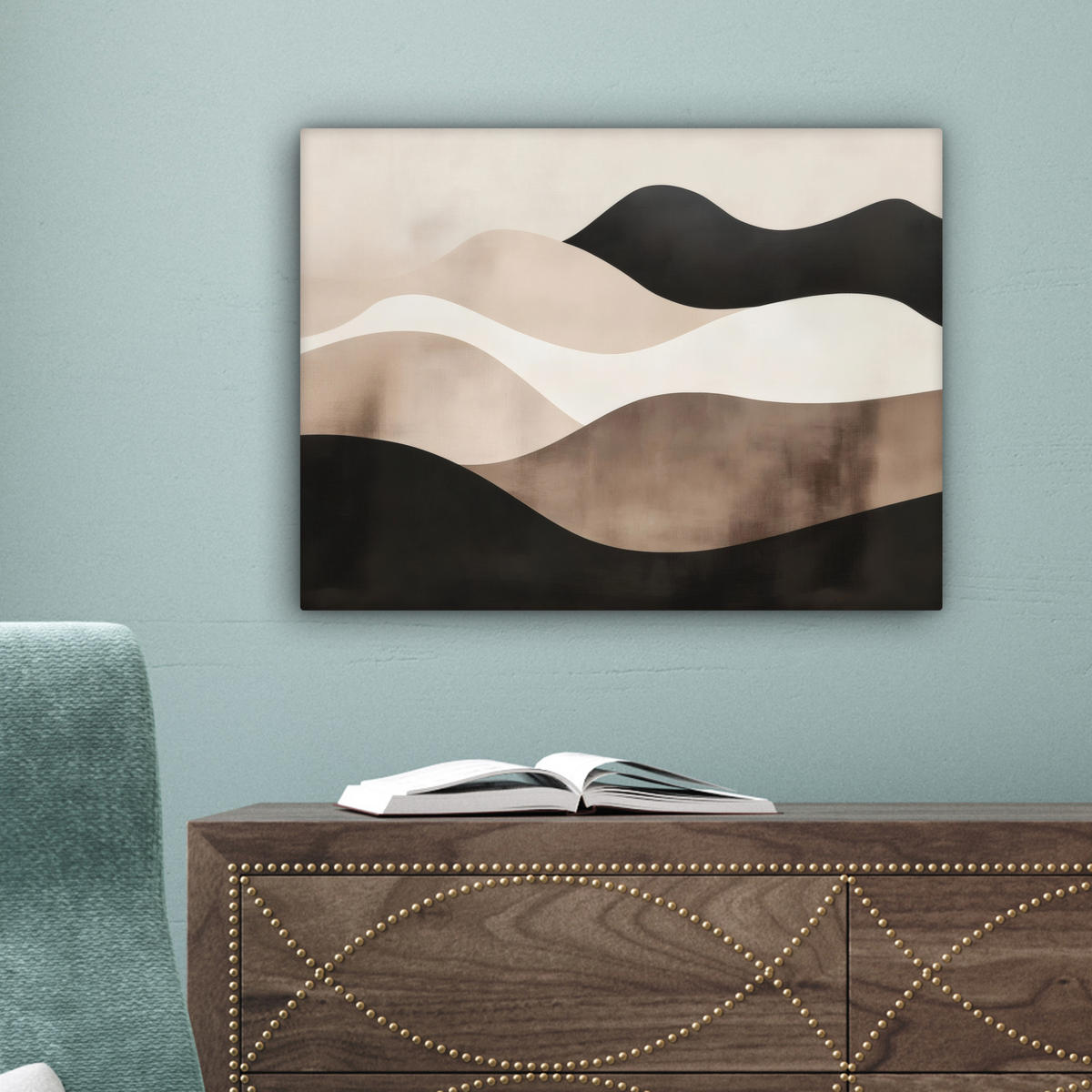 LEINWANDBILD Abstrakt - Landschaft - Wellen - Cremefarben Wandbild 40x30 cm - Cappuccino, Textil (40/30cm) - MuchoWow