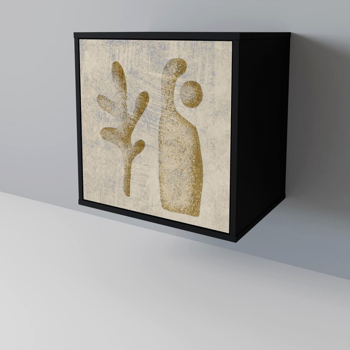 SIDEBOARD SAND SCULPTURES, Schwarz, 57,5x42x70,5 cm, Schwarze Metall-Sternfüße - Multicolor/Schwarz, Holzwerkstoff/Metall (57.5/70.5/42cm) - SpaceRebels