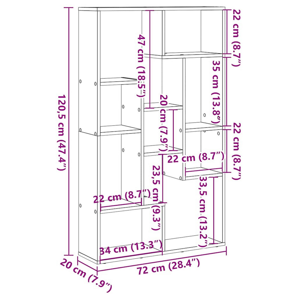 BÜCHERREGAL im Geometrischen Stil 72/20/120.5 cm aus Holzwerkstoff Weiß - Weiß, Holz (72/120/20cm) - vidaXL