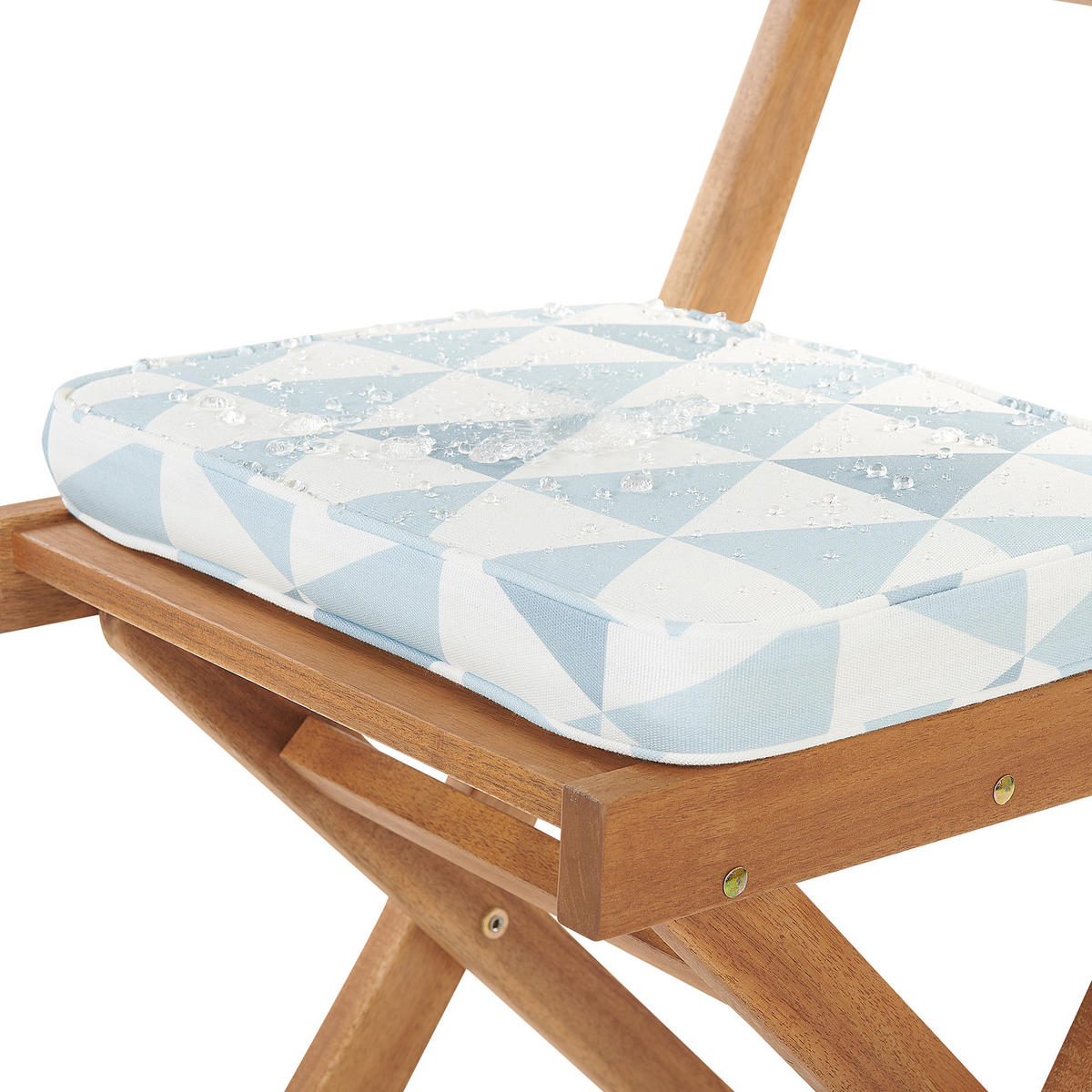 BALKONSET 2-Sitzer Akazienholz hellbraun Auflagen Dreiecke blau / weiß Fiji - Hellbraun/Blau, Holz/Textil - Beliani