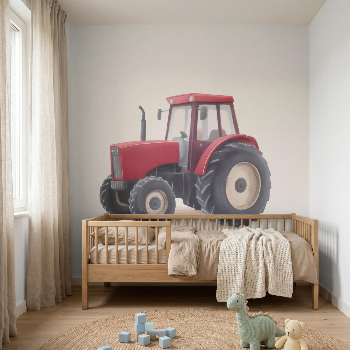 KINDERTAPETE - Traktor - Minimalistisch - Illustration - Rot - 240x240 cm - Rot, Papier (240/240cm) - OnlyWow