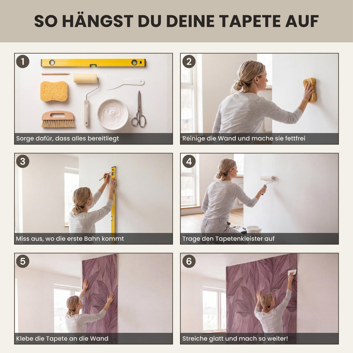 TAPETE - Blätter - Muster - Lila - 500x220 cm - Altrosa, Papier (500/220cm) - OnlyWow