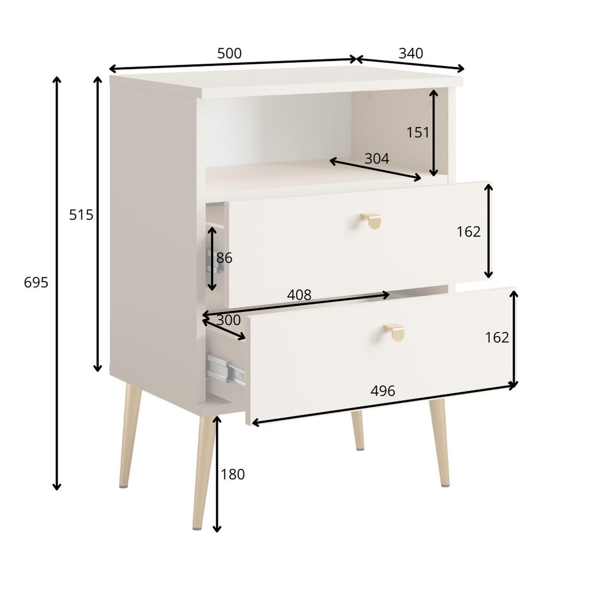 NACHTTISCH Schwarz 50/69,5/33,9 - Schwarz, Holzwerkstoff (50/70/34cm) - RAUMHIRSCH FURNITURE
