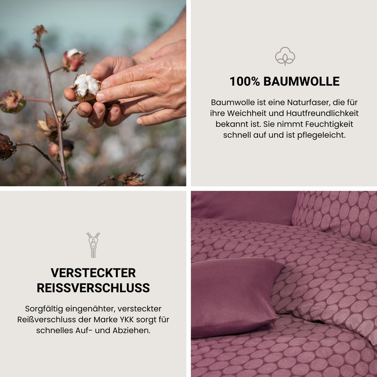 BETTWÄSCHESET Drops - Feinbiber - 2-teilig - 135 x 200 cm - Mauve - Mauve, Textil (135/200cm) - SCHIESSER