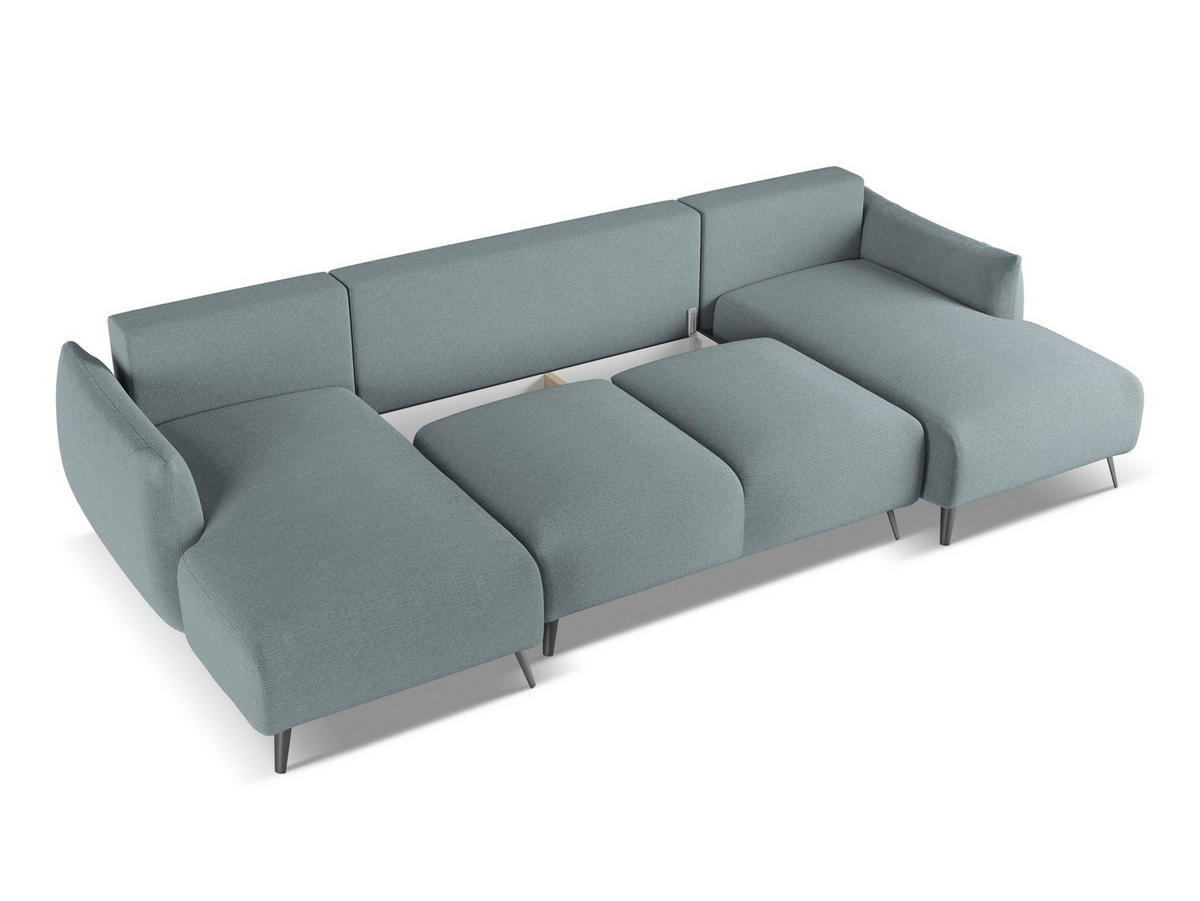 WOHNLANDSCHAFT Chenille Stoff Blau - Blau/Blaugrau, Textil/Metall (317/86/162cm) - Makamii