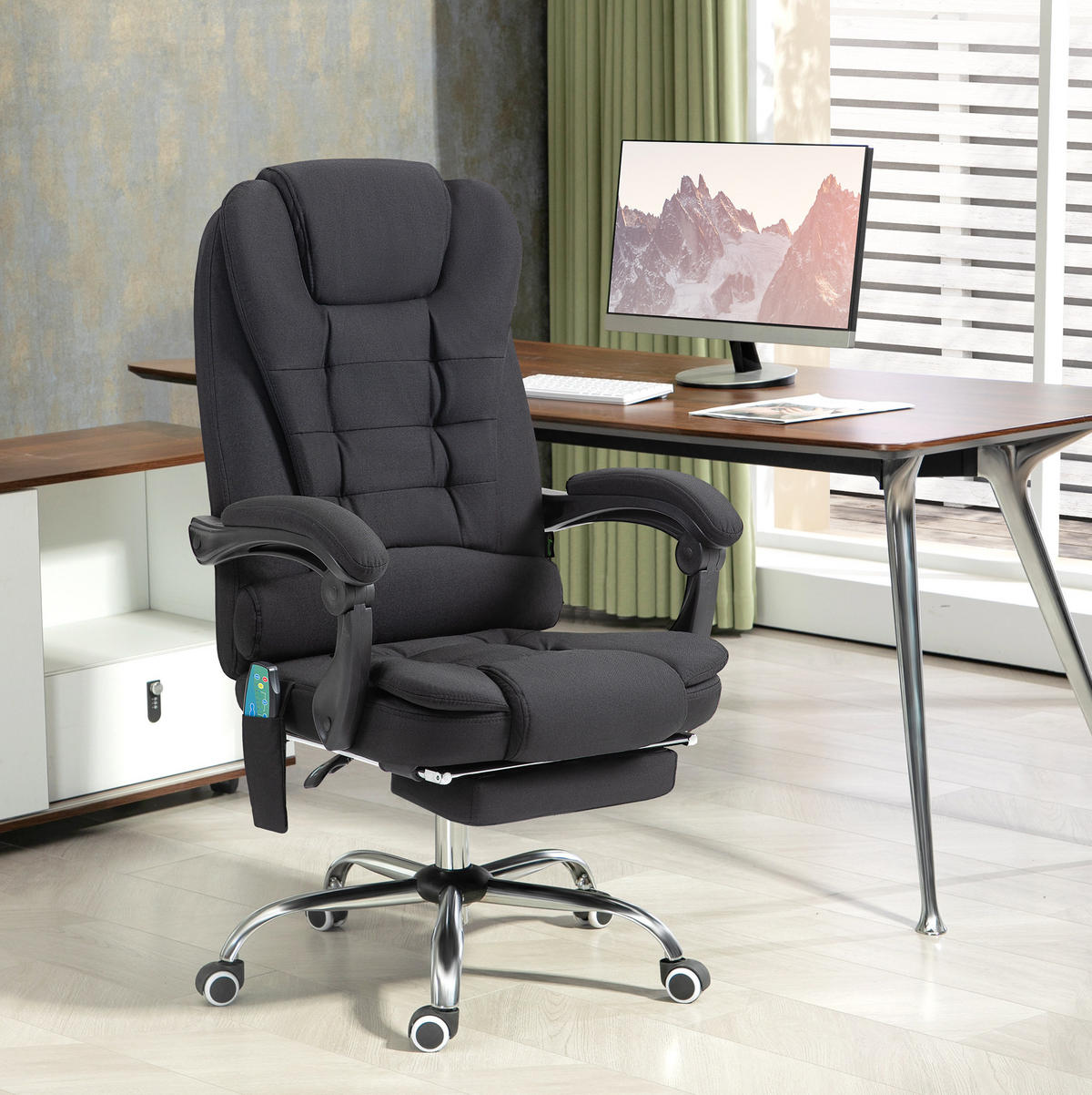 BÜROSTUHL in Schwarz 70x65x119 cm mit Massage- und Heizfunktion, verstellbarer Rückenlehne und Fußstütze - Schwarz, Textil (65/119/70cm) - IVMEU