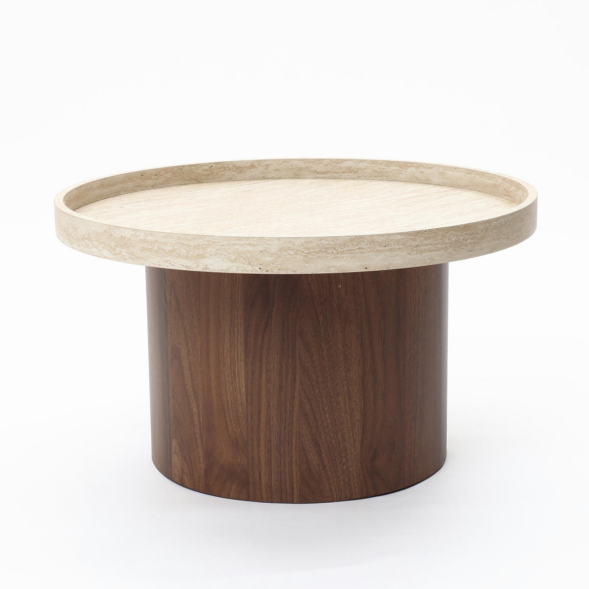 RUNDER Couchtisch mit Tablettplatte und braunem Gestell,Holzoptik | Ø60 x H34 cm - Braun, Holzwerkstoff (60/60/34cm) - Hometopia