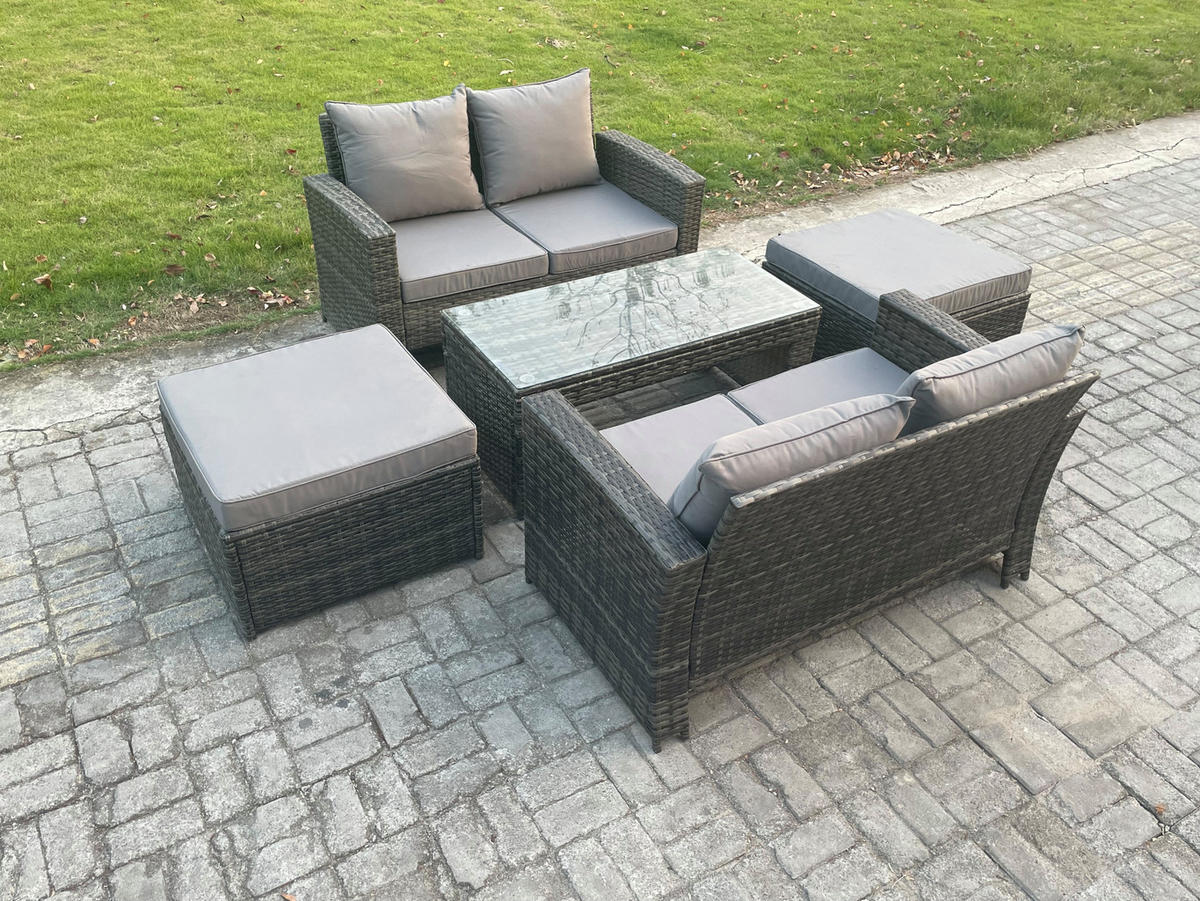 GARTENSOFA Hohe Rückenlehne Polyrattan Dunkelgrau 6-Sitzer - Dunkelgrau, Metall - Fimous
