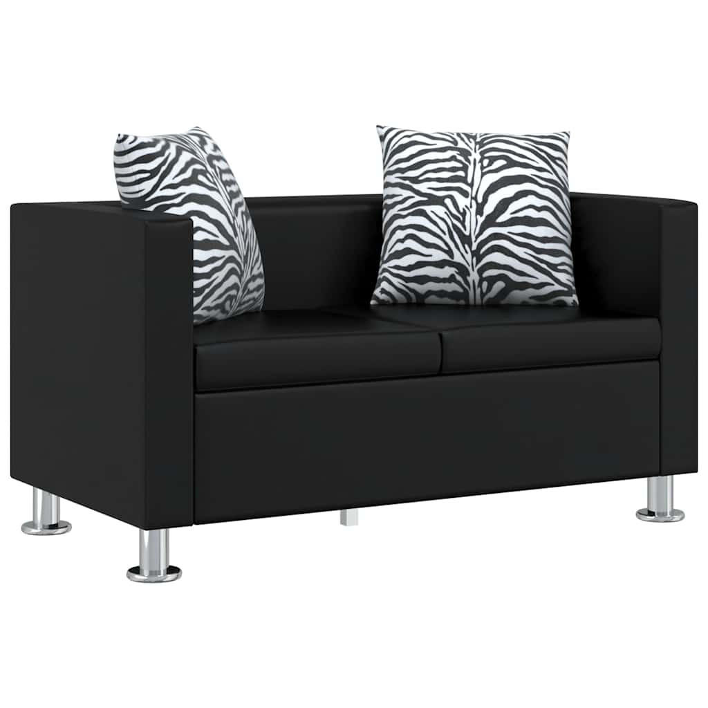 2-SITZER-SOFA mit 2 Kissen, 120/62,5/63 cm, aus Kunstleder, Schwarz - Schwarz, Leder (120/63/62.5cm) - vidaXL