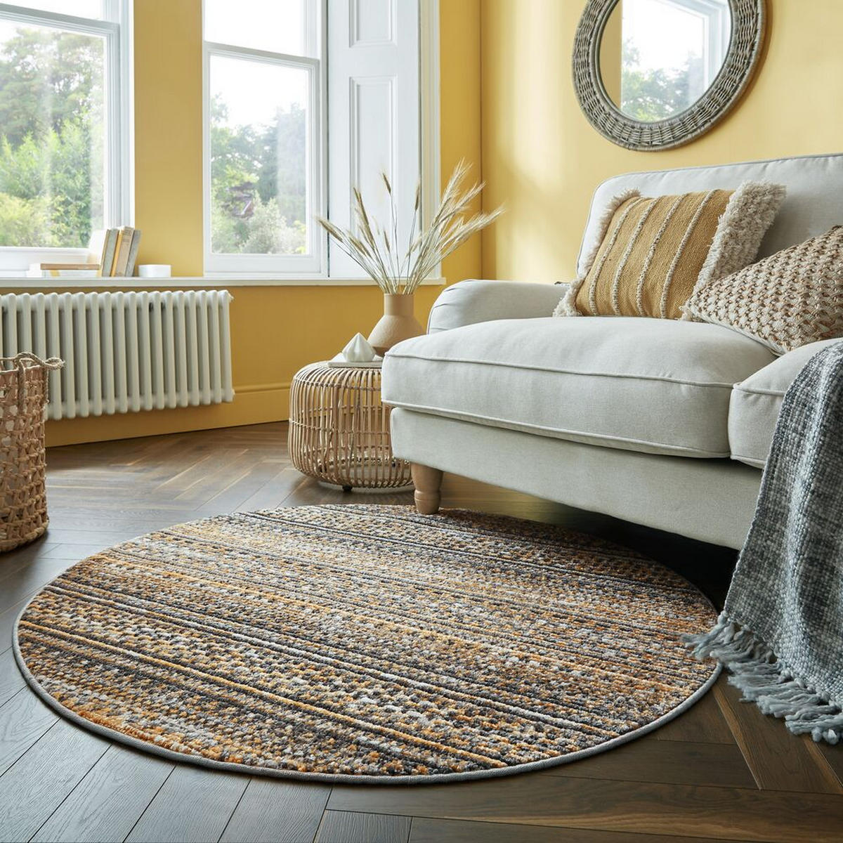 TEPPICH Streifen-Design, strapazierfähig PERRAN, Senfgelb 140x140 cm - Currygelb, Textil (140/140cm) - KADIMA DESIGN