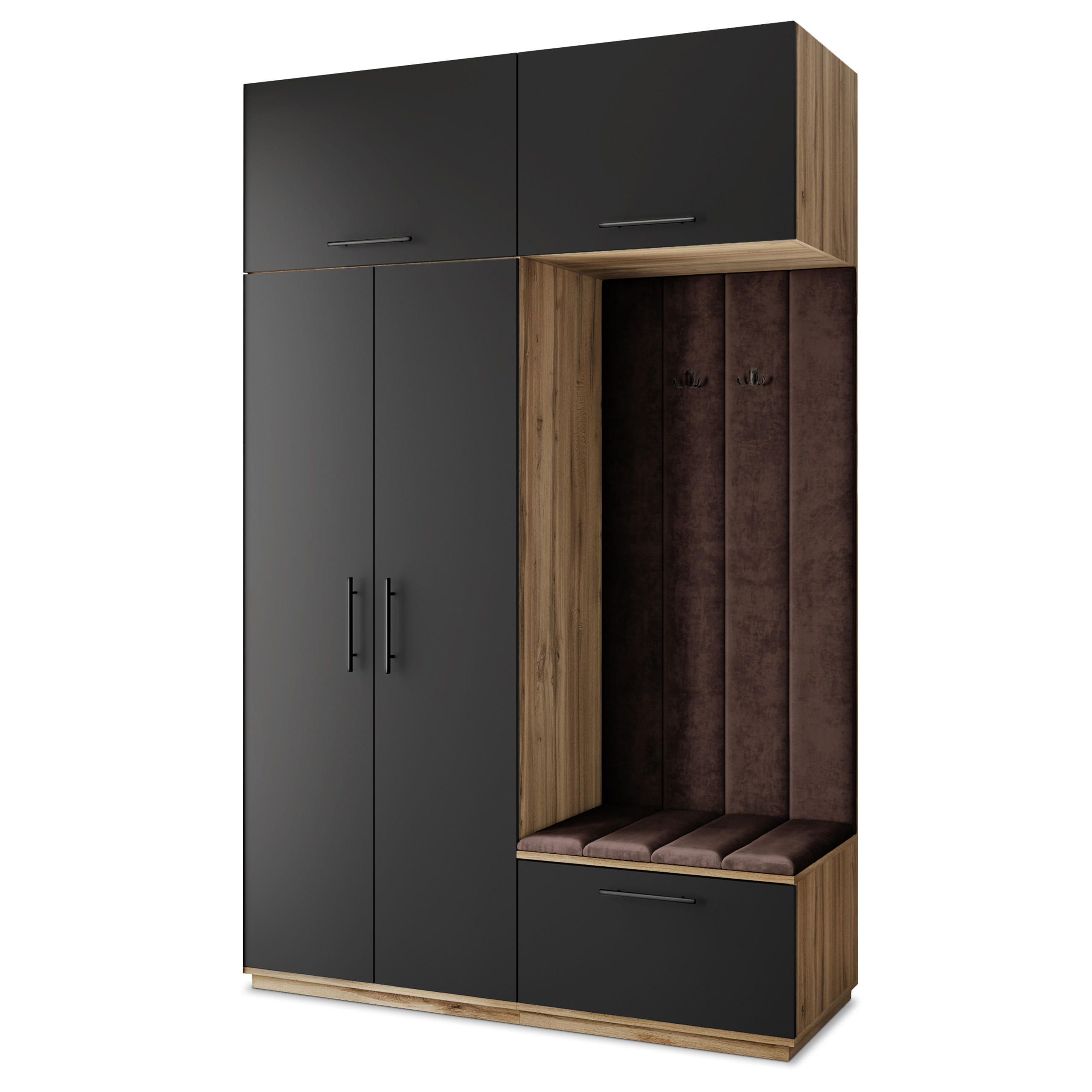 Masseno Garderobenschrank Eiche Wotan, Schwarz, Braun 150x240x60 cm